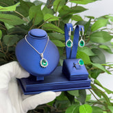 Emerald Set – Earrings, Ring, Pendant with Green Emerald