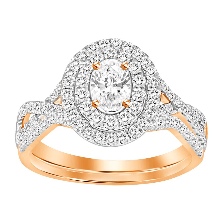 LADIES BRIDAL SET 1.00CT ROUND DIAMOND 14K ROSE GOLD