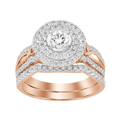 LADIES BRIDAL SET 1.00CT ROUND DIAMOND 14K ROSE GOLD (CENTER STONE 0.20CT ROUND DIAMOND)