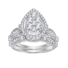 LADIES BRIDAL SET 1.00CT ROUND DIAMOND 14K WHITE GOLD