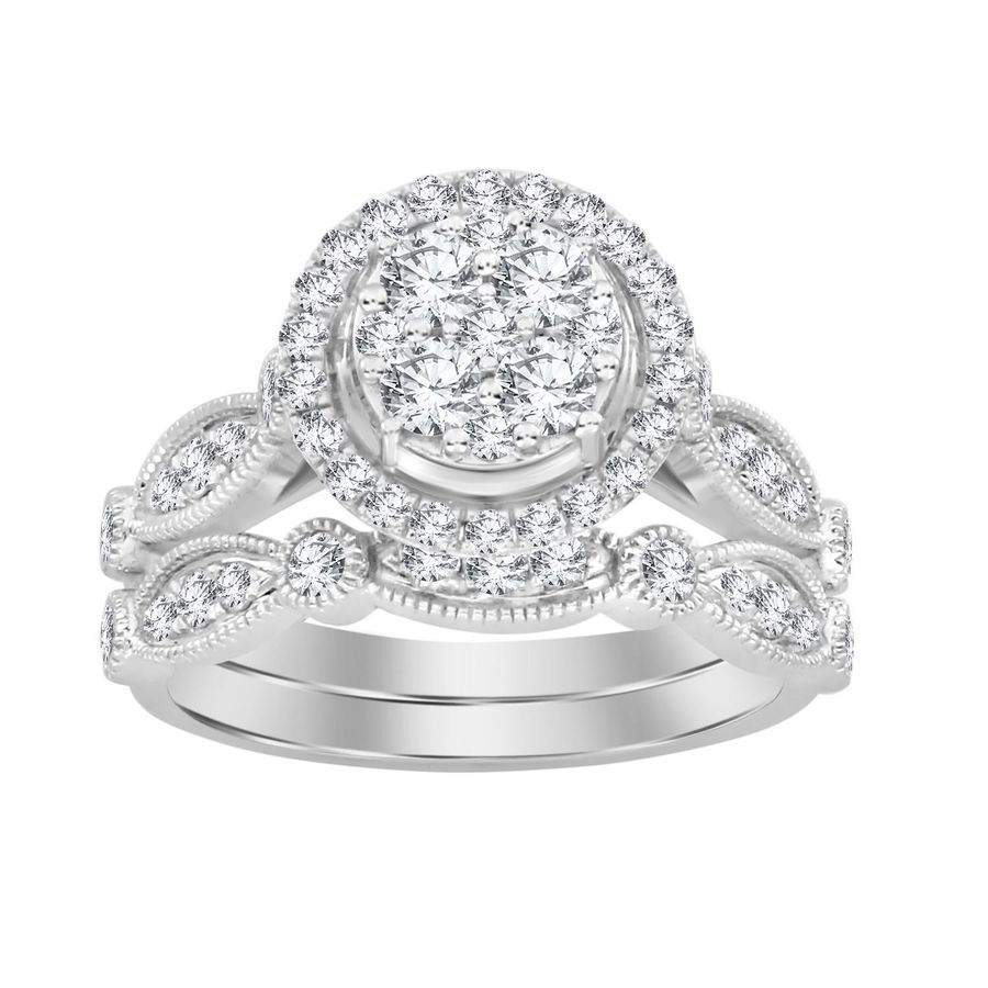 LADIES BRIDAL SET 1.00CT ROUND DIAMOND 14K WHITE GOLD