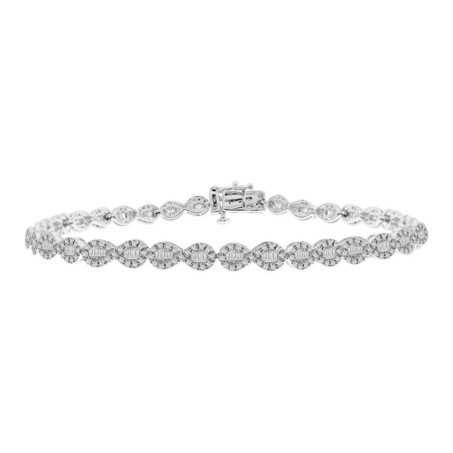 LADIES BRACELET 1.00CT ROUND/BAGUETTE DIAMOND 10K WHITE GOLD