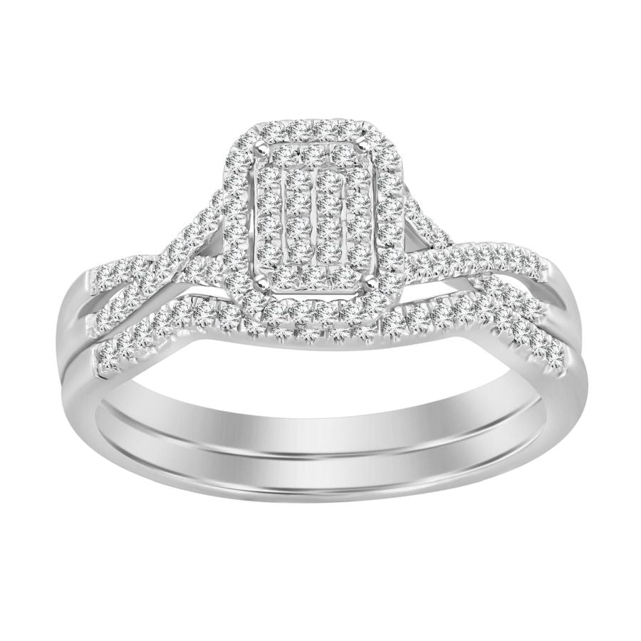 LADIES BRIDAL SET 0.25CT ROUND DIAMOND 10K WHITE GOLD