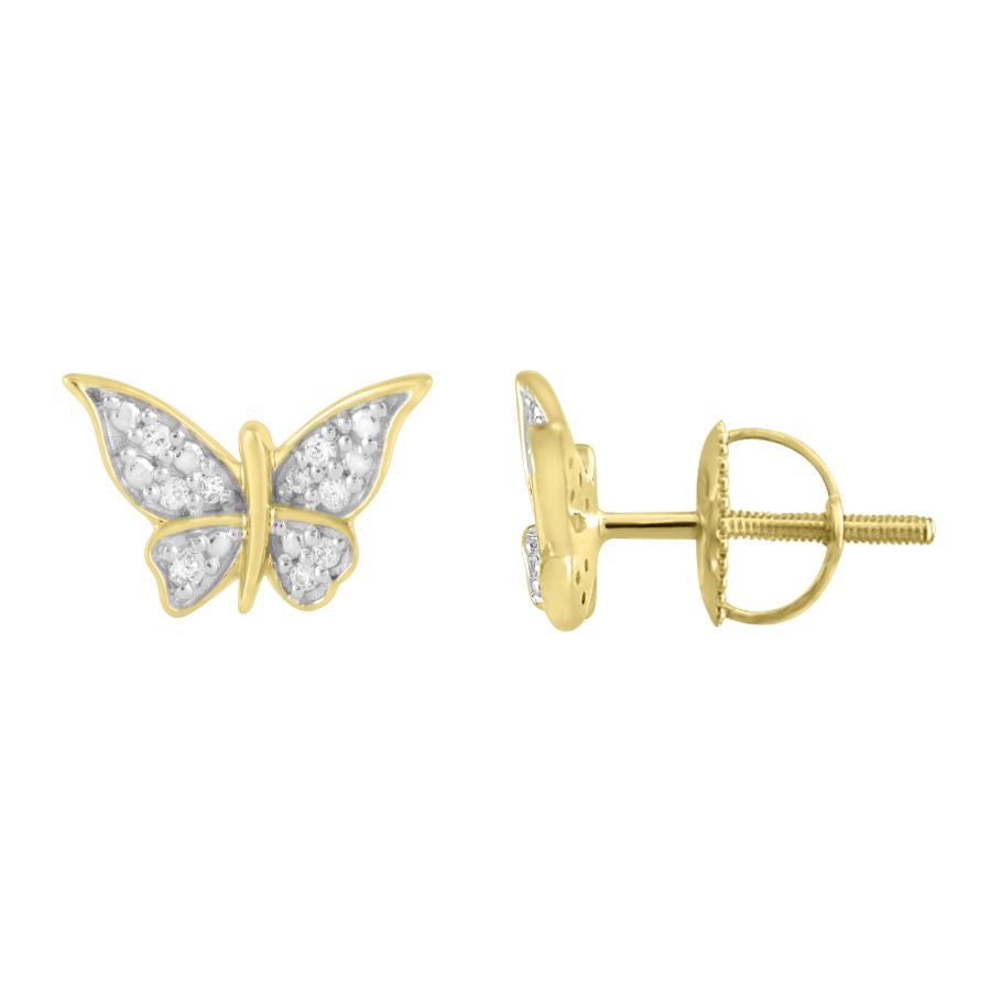 LADIES EARRINGS 0.07CT ROUND DIAMOND 10K YELLOW GOLD