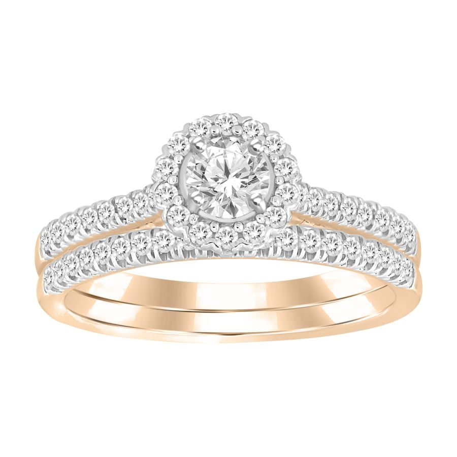 LADIES BRIDAL SET 0.50CT ROUND DIAMOND 14K ROSE GOLD