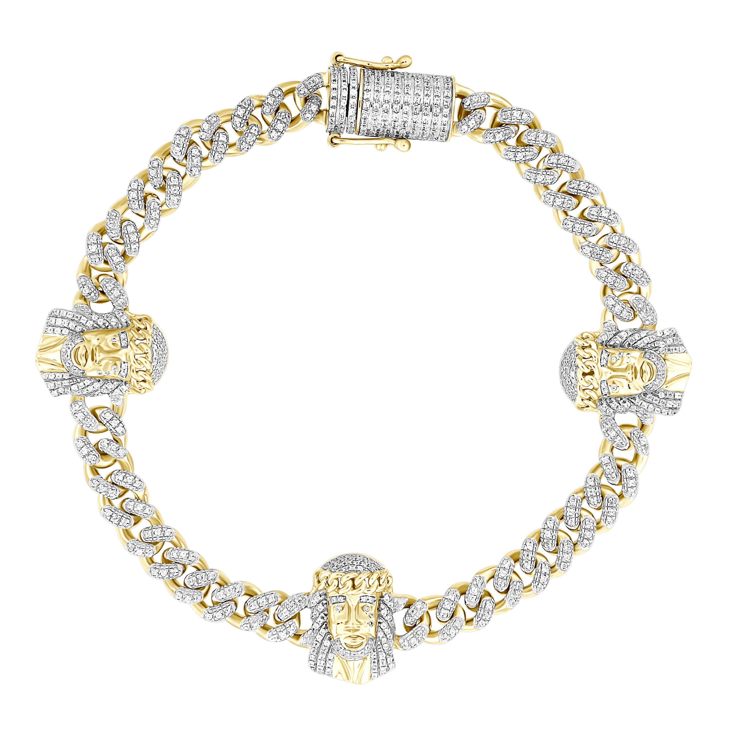 MEN'S BRACELET 1.50CT ROUND DIAMOND 10K YELLOW GOLD