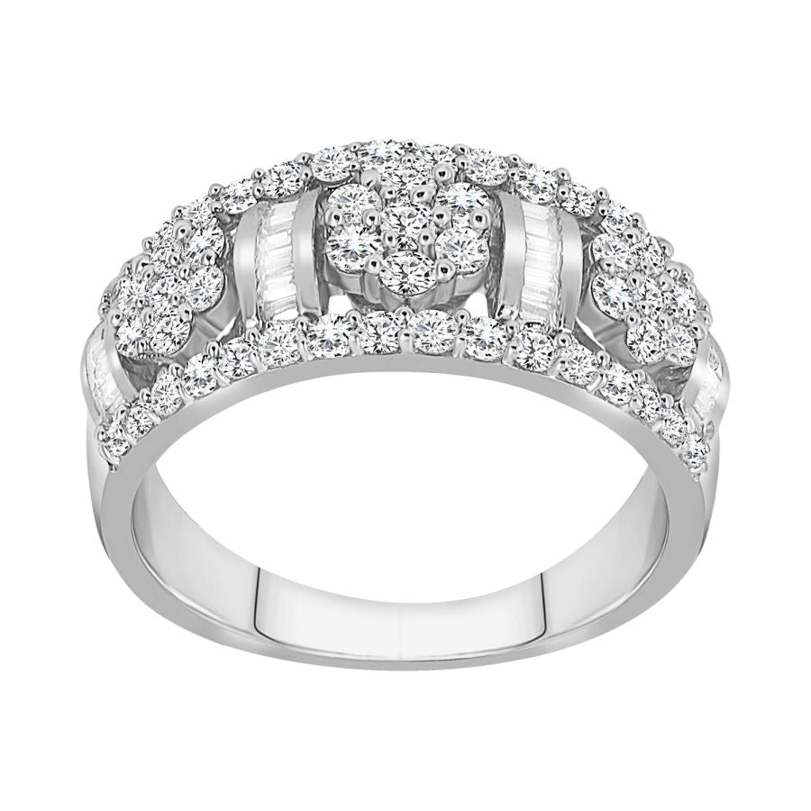 LADIES BAND 1.00CT ROUND/BAGUETTE DIAMOND 10K WHITE GOLD