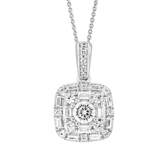 LADIES PENDANT 0.50CT ROUND/BAGUETTE DIAMOND 14K WHITE GOLD