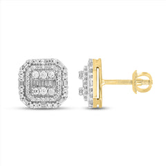 LADIES EARRINGS 0.50CT ROUND/BAGUETTE DIAMOND 10K YELLOW GOLD