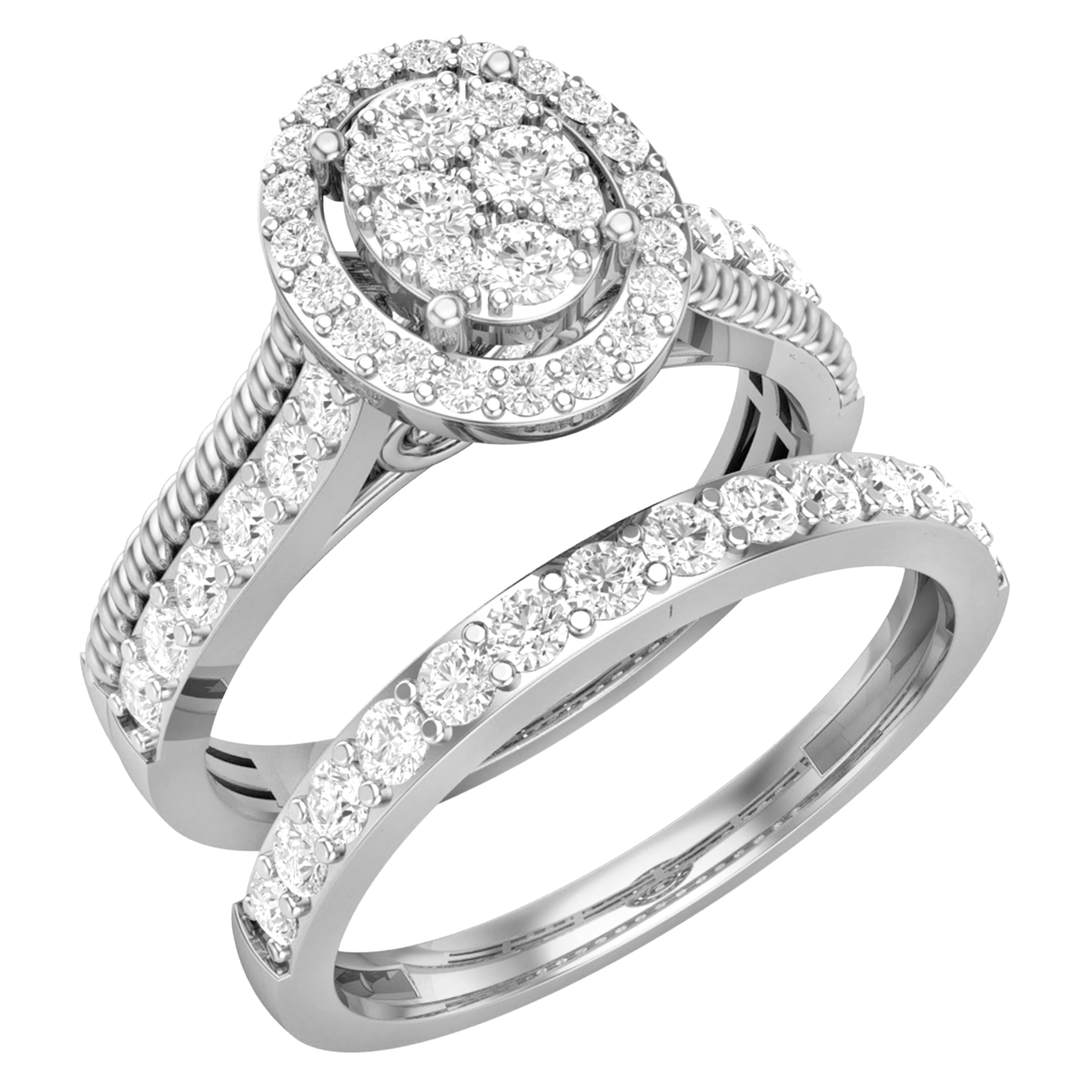 LADIES BRIDAL SET 1.00CT ROUND DIAMOND 14K WHITE GOLD