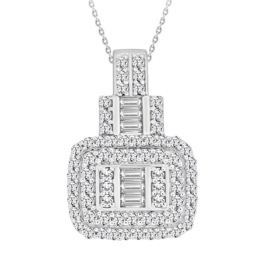 LADIES PENDANT WITH CHAIN 0.75CT ROUND/BAGUETTE DIAMOND 14K WHITE GOLD