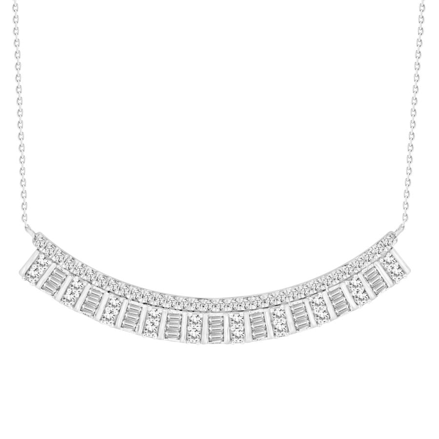 LADIES NECKLACE 0.75CT ROUND/BAGUETTE DIAMOND 14K WHITE GOLD