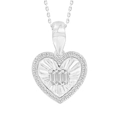 LADIES PENDANT WITH CHAIN 0.10CT ROUND/BAGUETTE DIAMOND 10K WHITE GOLD