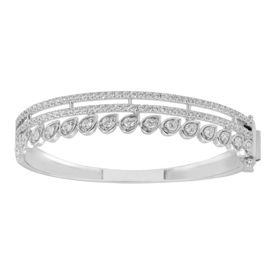 LADIES BANGLE 3.25CT ROUND DIAMOND 14K WHITE GOLD