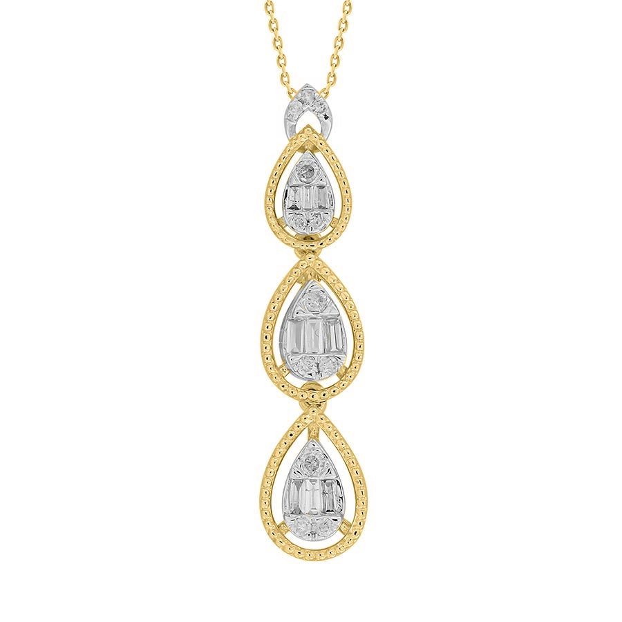 LADIES PENDANT 0.33CT ROUND/BAGUETTE DIAMOND 14K YELLOW GOLD