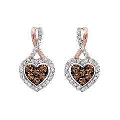 LADIES EARRINGS 0.75CT ROUND DARK BROWN DIAMOND 14K ROSE GOLD (SI QUALITY)