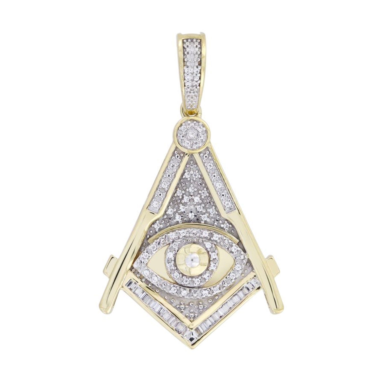 MEN'S CHARM PENDANT 0.20CT ROUND/BAGUETTE DIAMOND 10K YELLOW GOLD