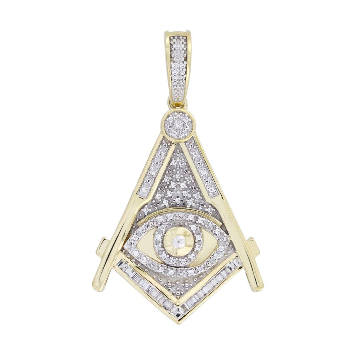 MEN'S CHARM PENDANT 0.20CT ROUND/BAGUETTE DIAMOND 10K YELLOW GOLD