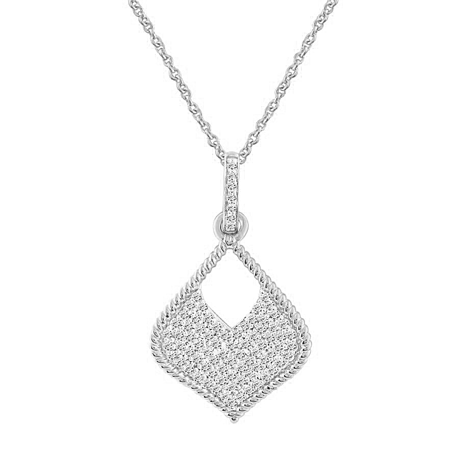 LADIES PENDANT WITH CHAIN 0.12CT ROUND DIAMOND 10K WHITE GOLD