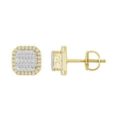 LADIES EARRINGS 0.33CT ROUND/BAGUETTE DIAMOND 10K YELLOW GOLD