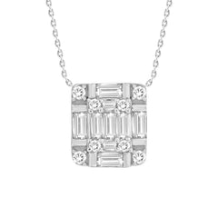 LADIES  PENDANT WITH CHAIN 0.25CT ROUND/BAGUETTE DIAMOND 14K WHITE GOLD