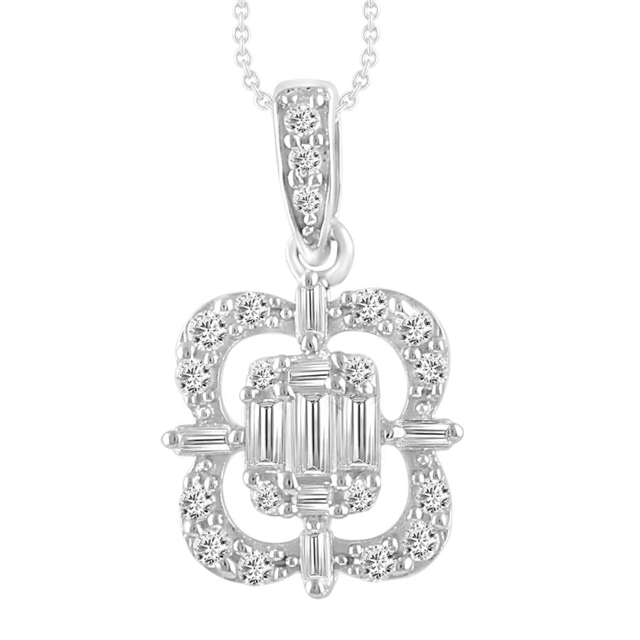 LADIES PENDANT 0.25CT ROUND/BAGUETTE DIAMOND 14K WHITE GOLD (SI QUALITY)