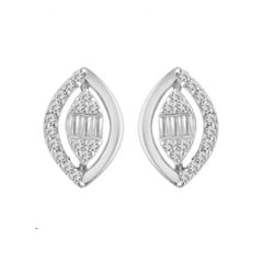 LADIES EARRING 0.32CT BAGUETTE/ROUND DIAMOND 14K WHITE GOLD