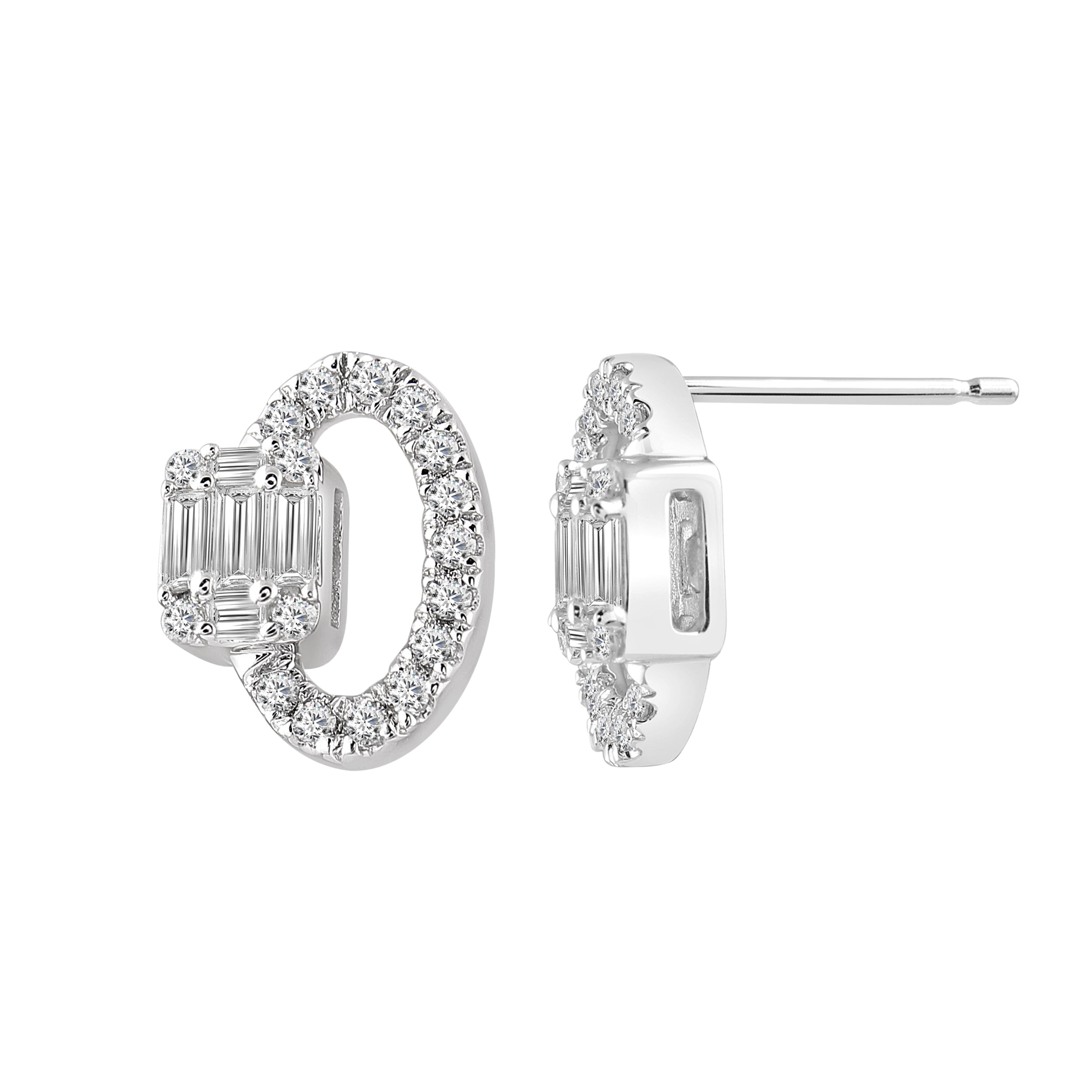 LADIES EARRING 0.50CT BAGUETTE/ROUND DIAMOND 14K WHITE GOLD