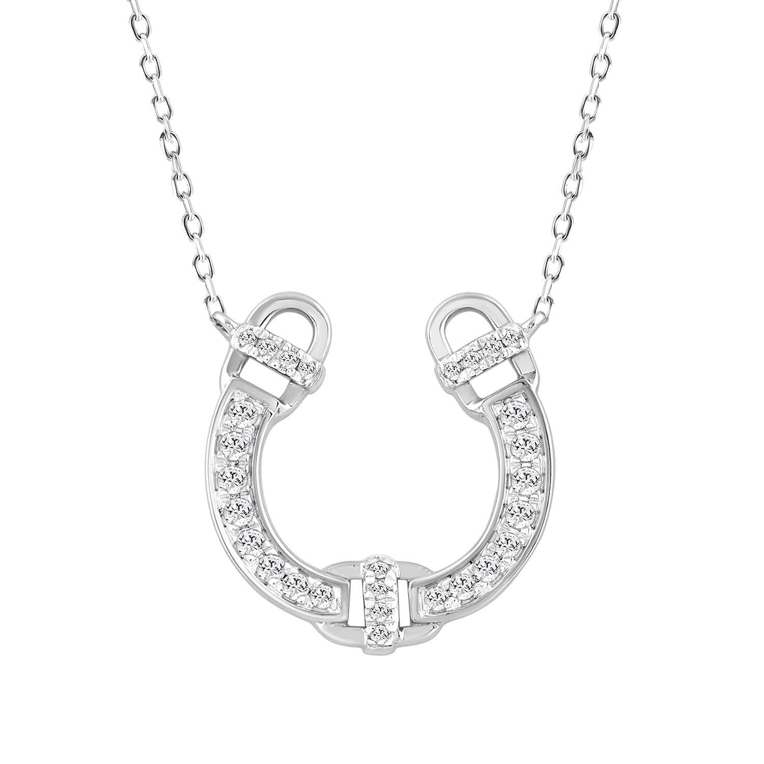 LADIES NECKLACE 0.16CT ROUND DIAMOND 14K WHITE GOLD