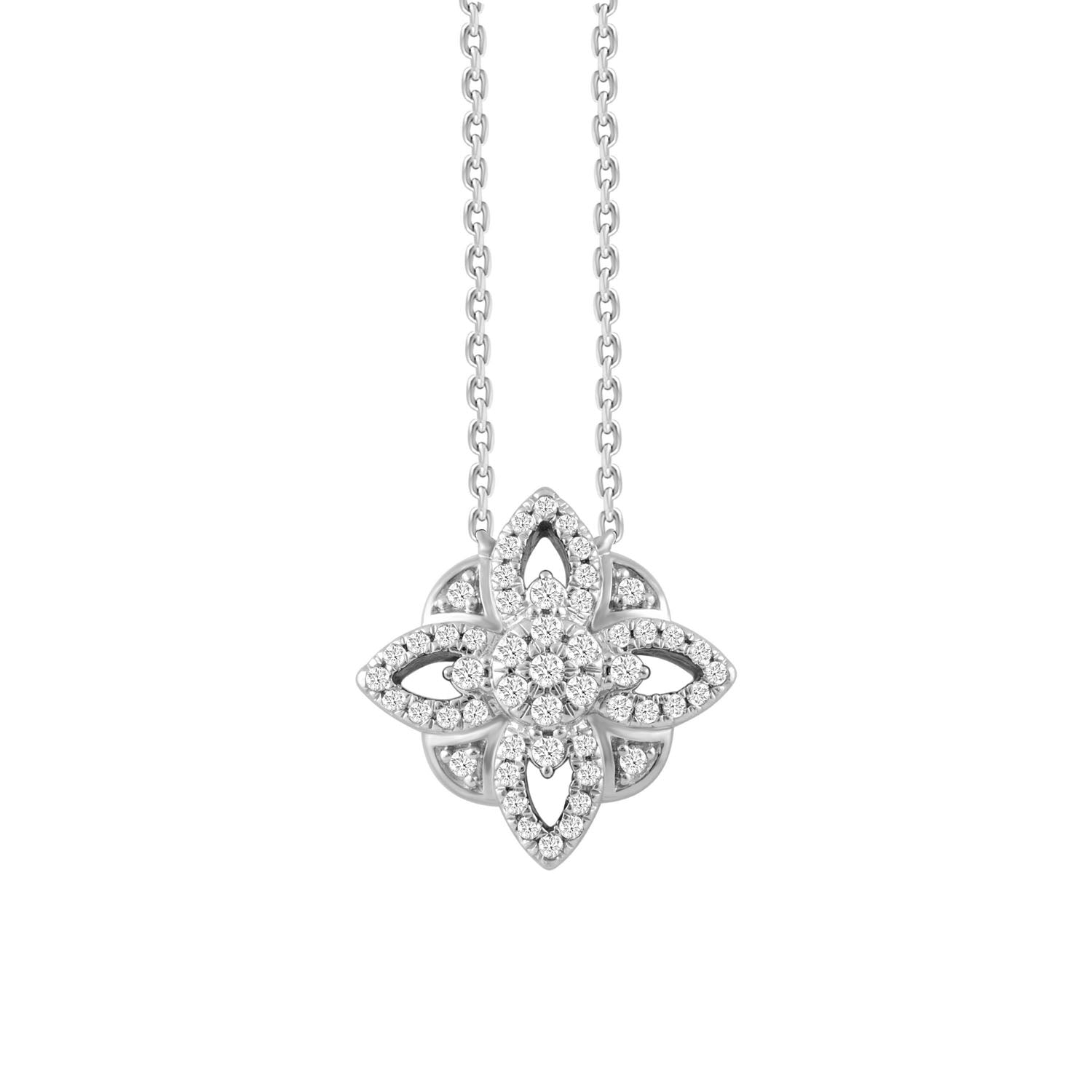 LADIES NECKLACE 0.25CT ROUND DIAMOND 10K WHITE GOLD