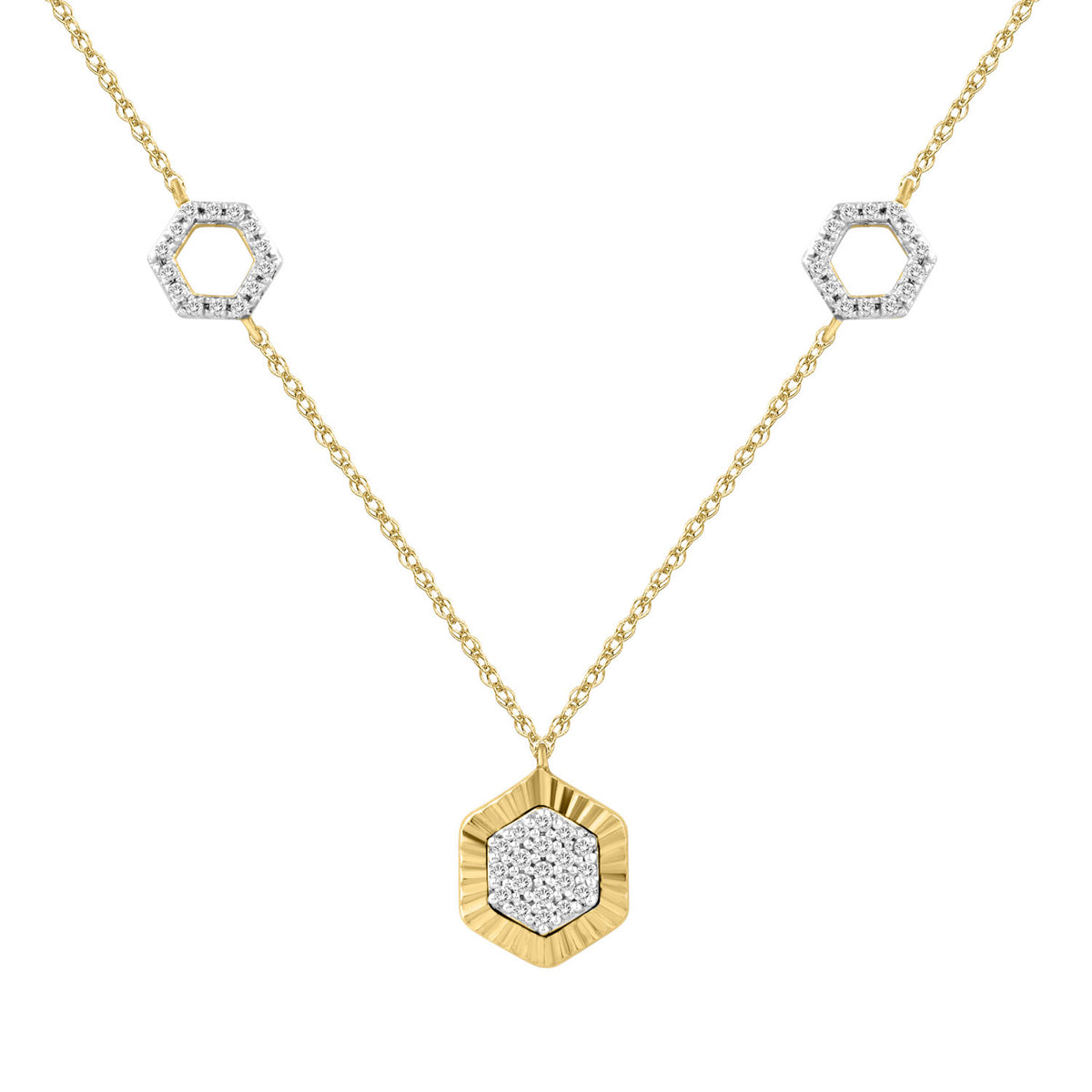 LADIES NECKLACE 0.25CT ROUND DIAMOND 10K YELLOW GOLD