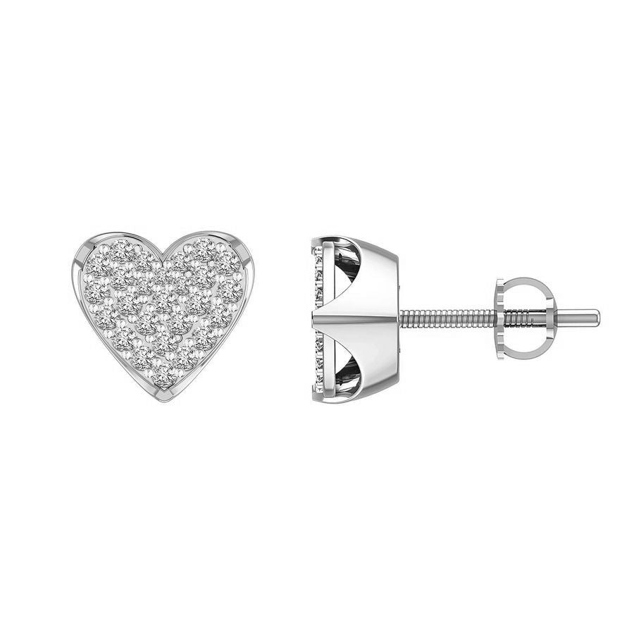 LADIES HEART EARRING 0.35CT ROUND DIAMOND 10K WHITE GOLD