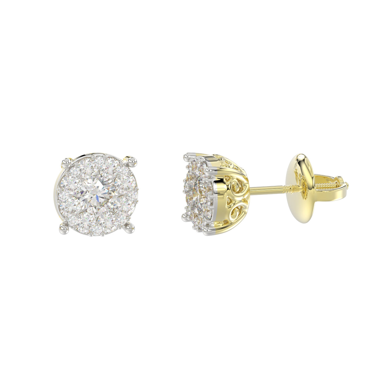 LADIES EARRINGS 0.50CT ROUND DIAMOND 14K YELLOW GOLD