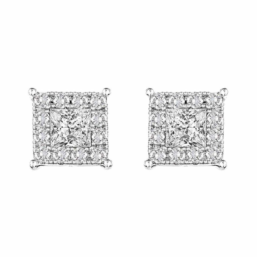 LADIES EARRINGS 0.25CT ROUND/PRINCESS DIAMOND 14K WHITE GOLD (SI QUALITY)