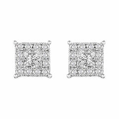 LADIES EARRINGS 0.25CT ROUND/PRINCESS DIAMOND 14K WHITE GOLD (SI QUALITY)