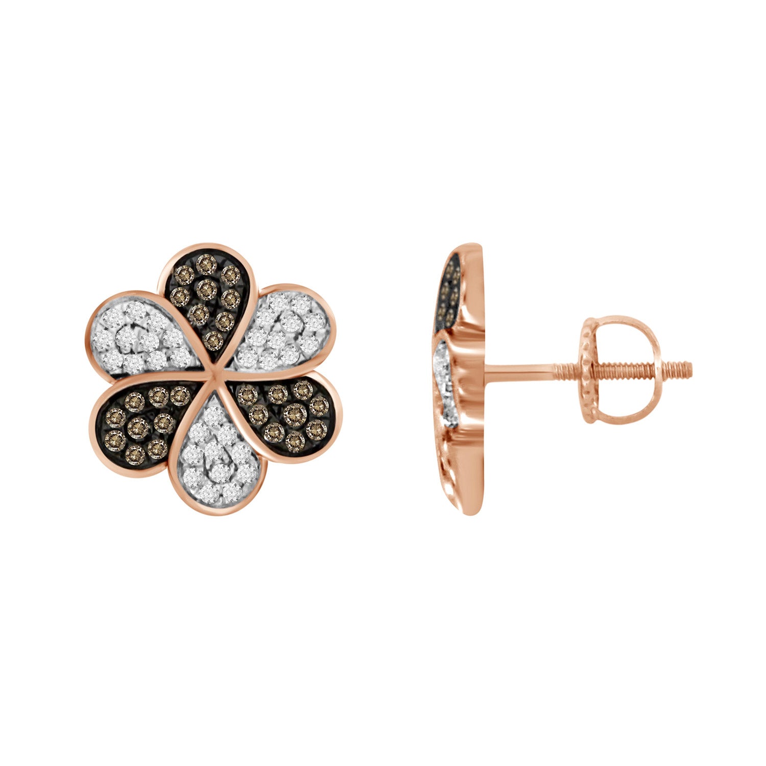 LADIES EARRINGS 0.40CT DARK BROWN/ROUND DIAMOND 10K ROSE GOLD