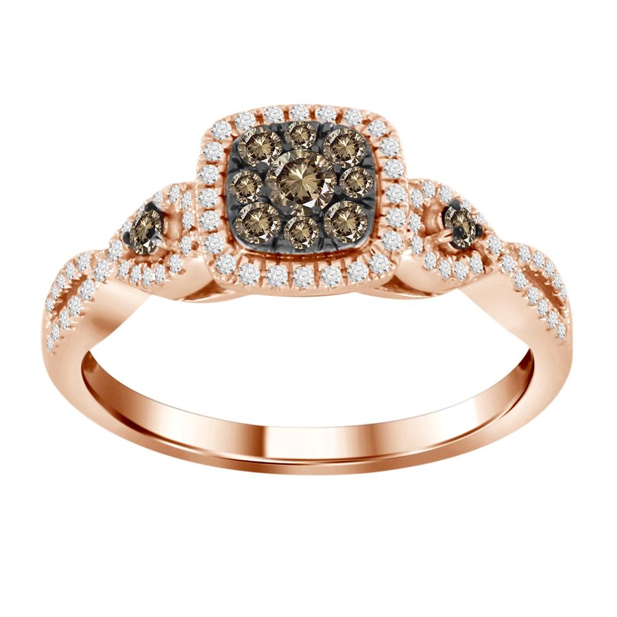 LADIES RING 0.50CT DARK BROWN ROUND DIAMOND 14K ROSE GOLD