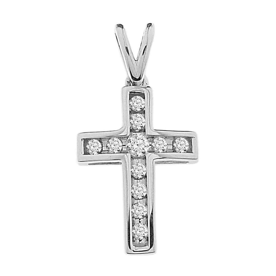 STRAIGHT NICK SETTING CROSSES WITH CHAIIN 0.25CT ROUND DIAMOND 10K WHITE GOLD