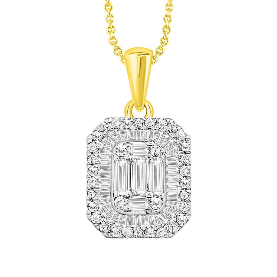 LADIES PENDANT WITH CHAIN 0.50CT ROUND/BAGUETTE DIAMOND 14K YELLOW GOLD