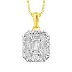 LADIES PENDANT WITH CHAIN 0.50CT ROUND/BAGUETTE DIAMOND 14K YELLOW GOLD