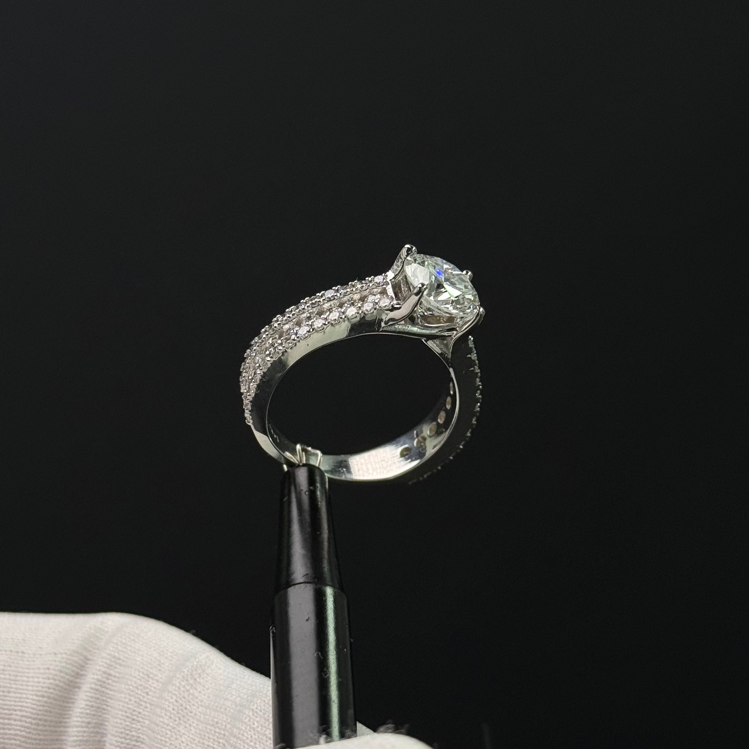 Round Shape Engagement Ring | 3 Rows of Diamonds | 14k Gold