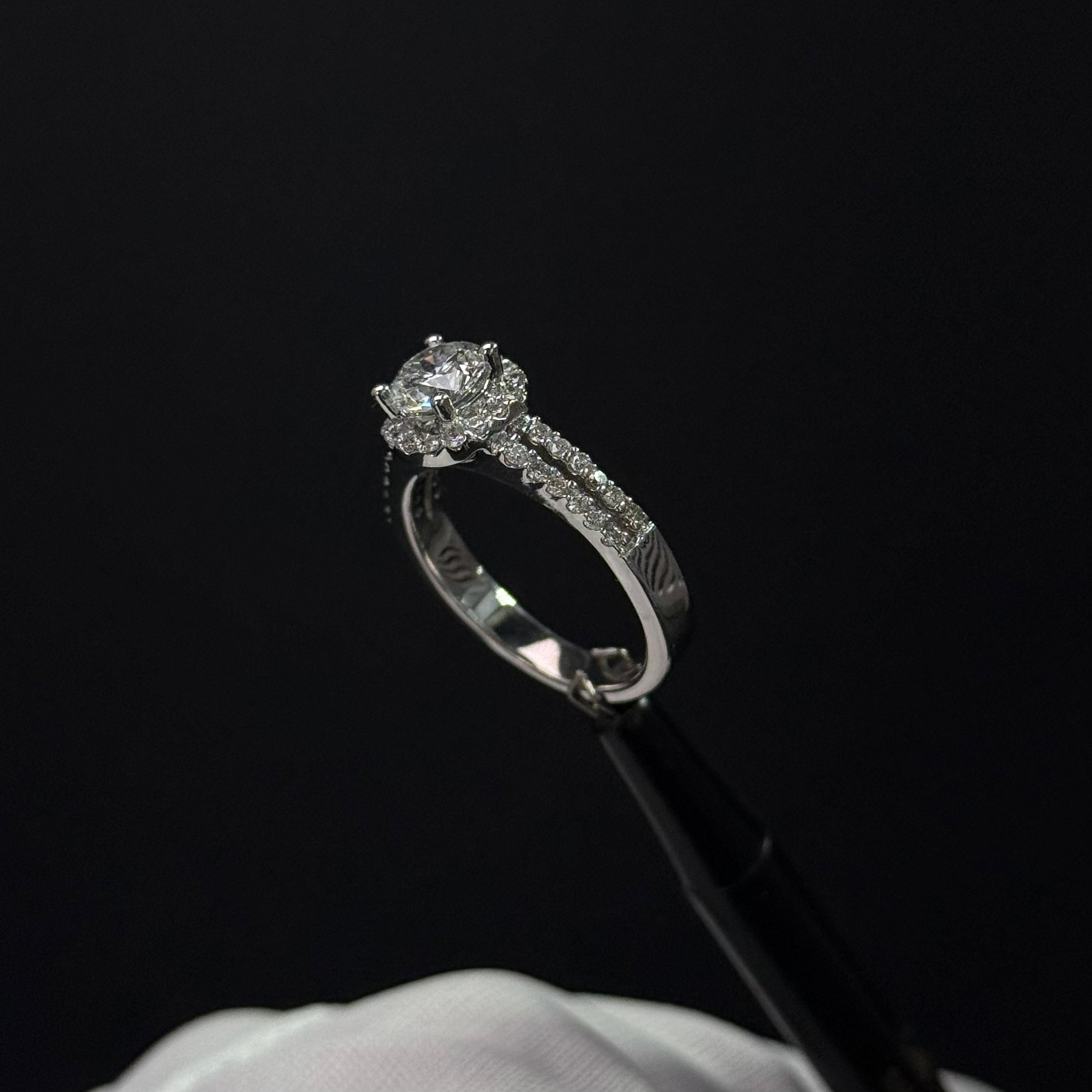 Round Shape Engagement Ring | 2 Rows of Diamonds | 14K Golg