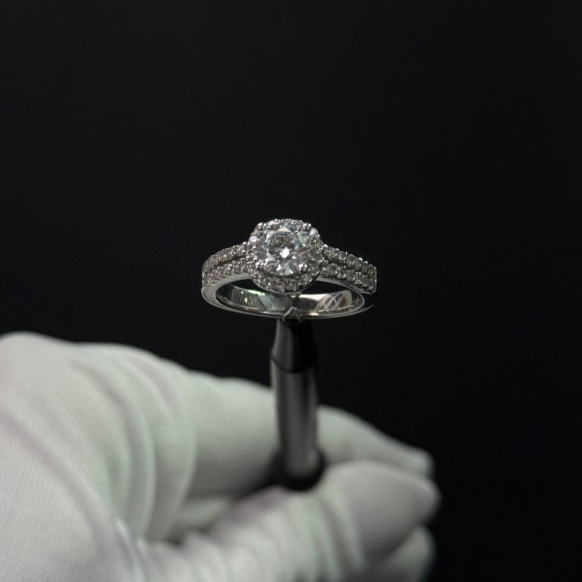 Round Shape Engagement Ring | 2 Rows of Diamonds | 14K Golg