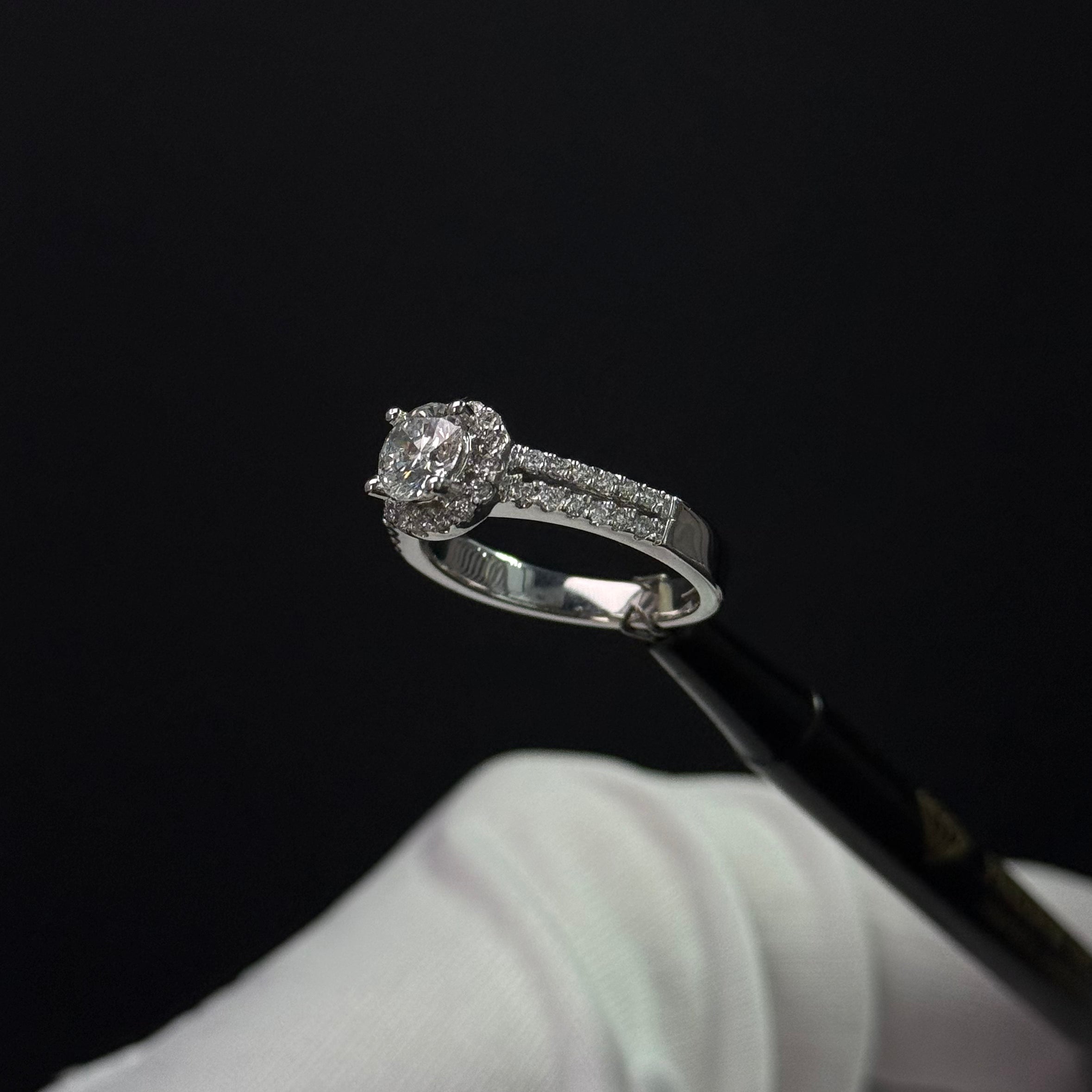 Round Shape Engagement Ring | 2 Rows of Diamonds | 14K Golg